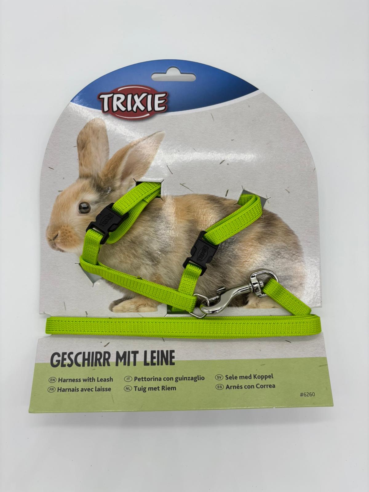 🐰 Trixie postroj pre králika – zelený (obvod tela 25–44 cm hrúbka 10 mm) 1,25m vodítko